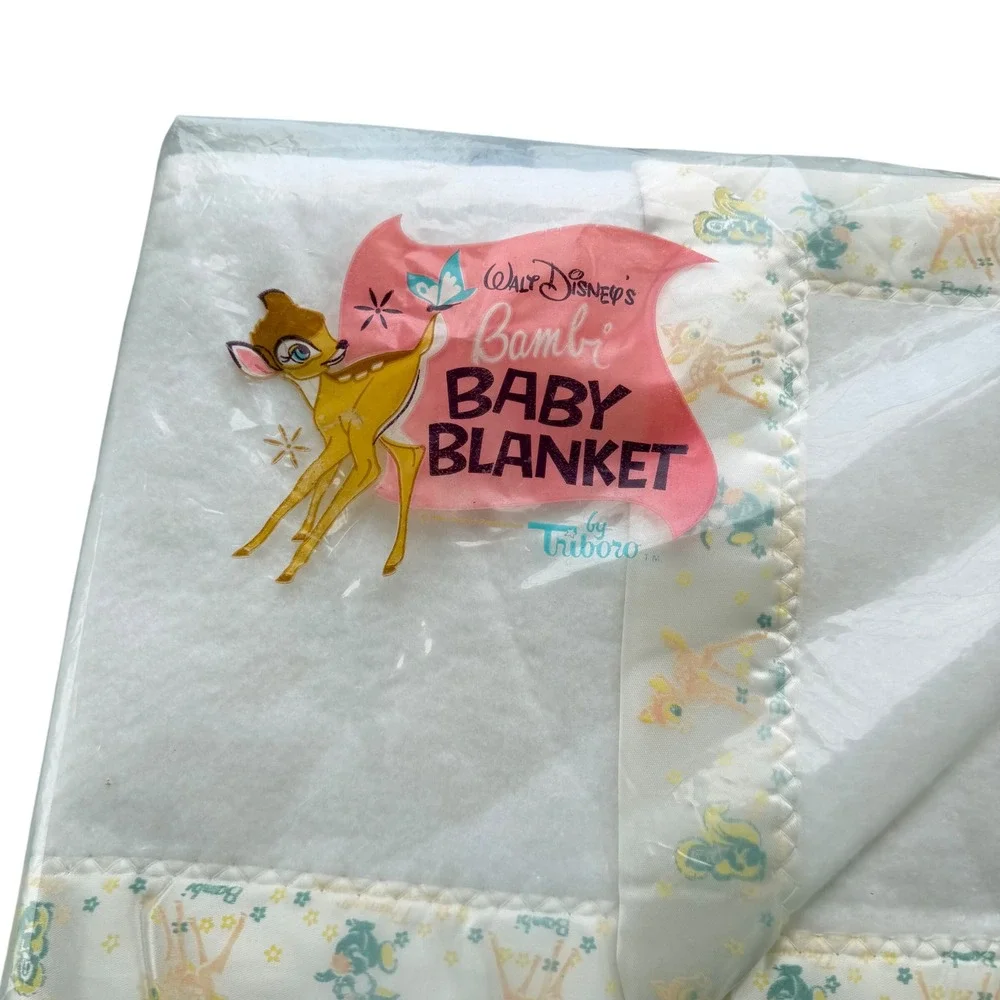 Vintage Walt Disney Bambi Baby Blanket Triboro NOS Satin Trim Nursery 1960s/70s